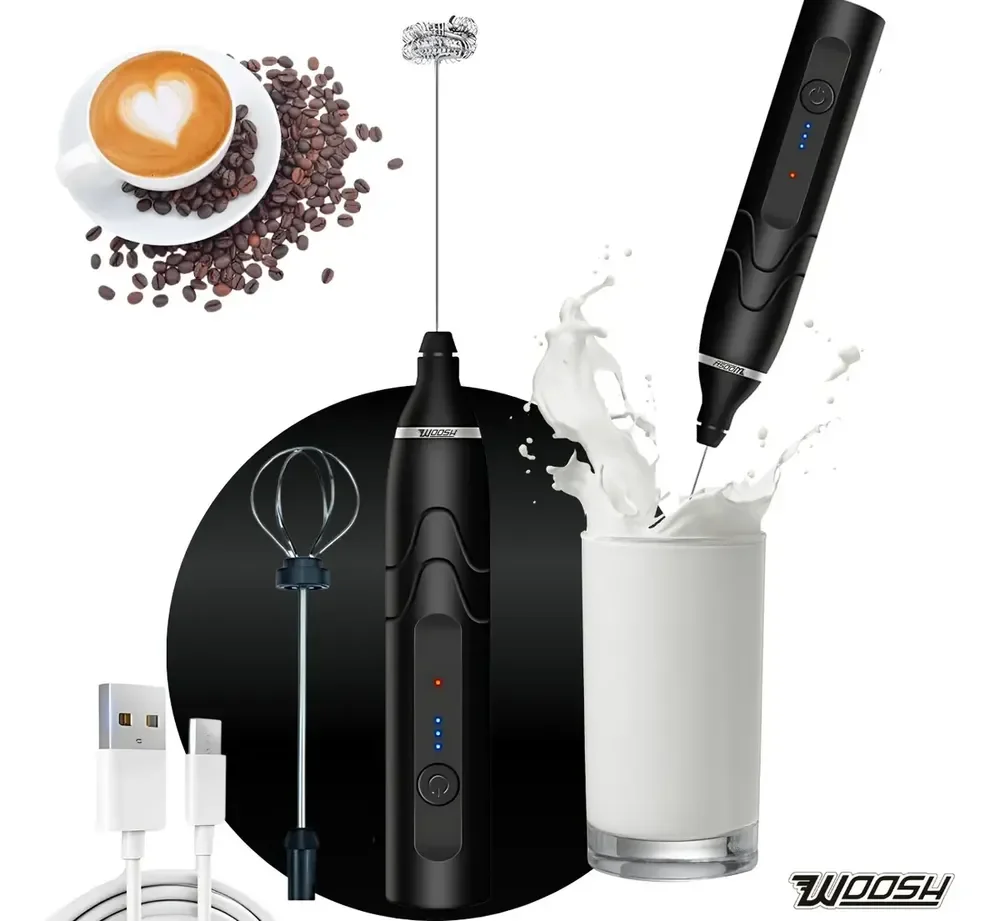 Mixer Elétrico Portátil 2 em 1 Recarregável Potente Misturador de Bebidas e Ovos 3 Velocidades Usb Batedor e Fue Fouet