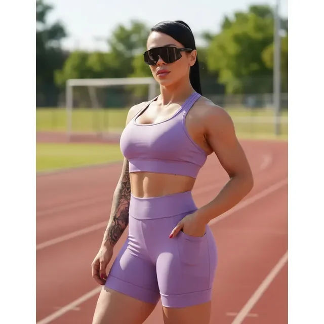 Conjunto Academia Top Shorts Meia Coxa Alta Compressão