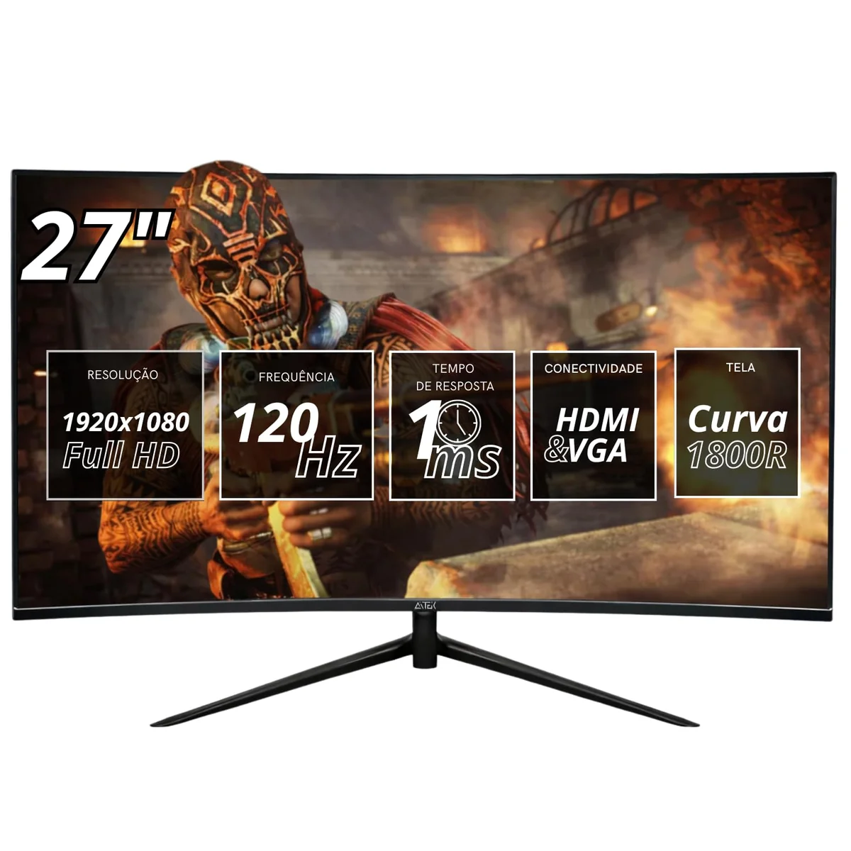 Monitor Gamer Curvo 27" Full HD 1920x1080, 120Hz/1ms HDMI VGA FreeSync e G-Sync Padrão VESA, para Jogos e Entretenimento