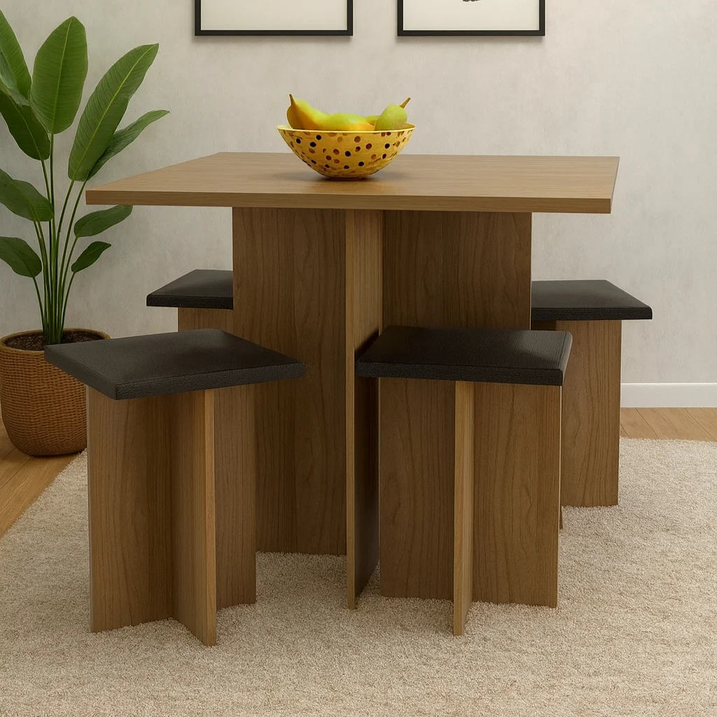 Conjunto Mesa Jantar Cozinha  Pequena Compacta E Bancos 4 Lugares