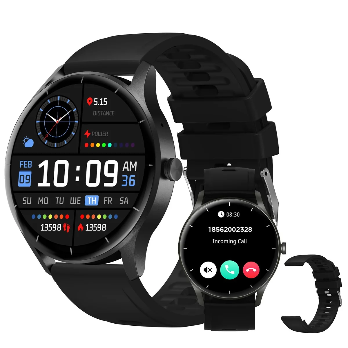 Smartwatch PEJE ZW02 com Chamadas, Pulseira Extra e 123+ Modos Esportivos
