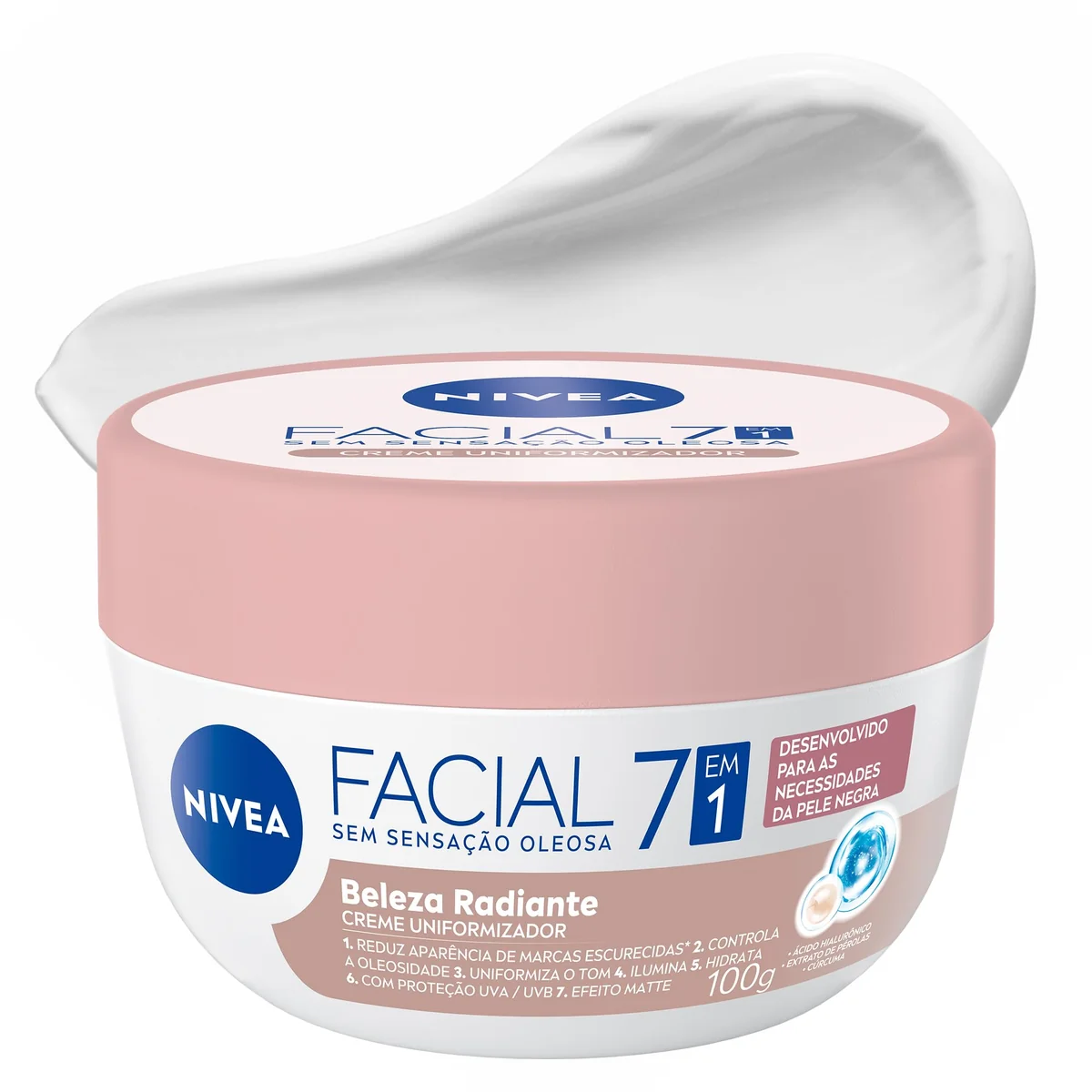 NIVEA Creme Facial Uniformizador Beleza Radiante 7 em 1 100g, Reduz Marcas Escurecidas, Controla Oleosidade, Pele Uniforme, Extrato de Pérolas, Cuidado Facial
