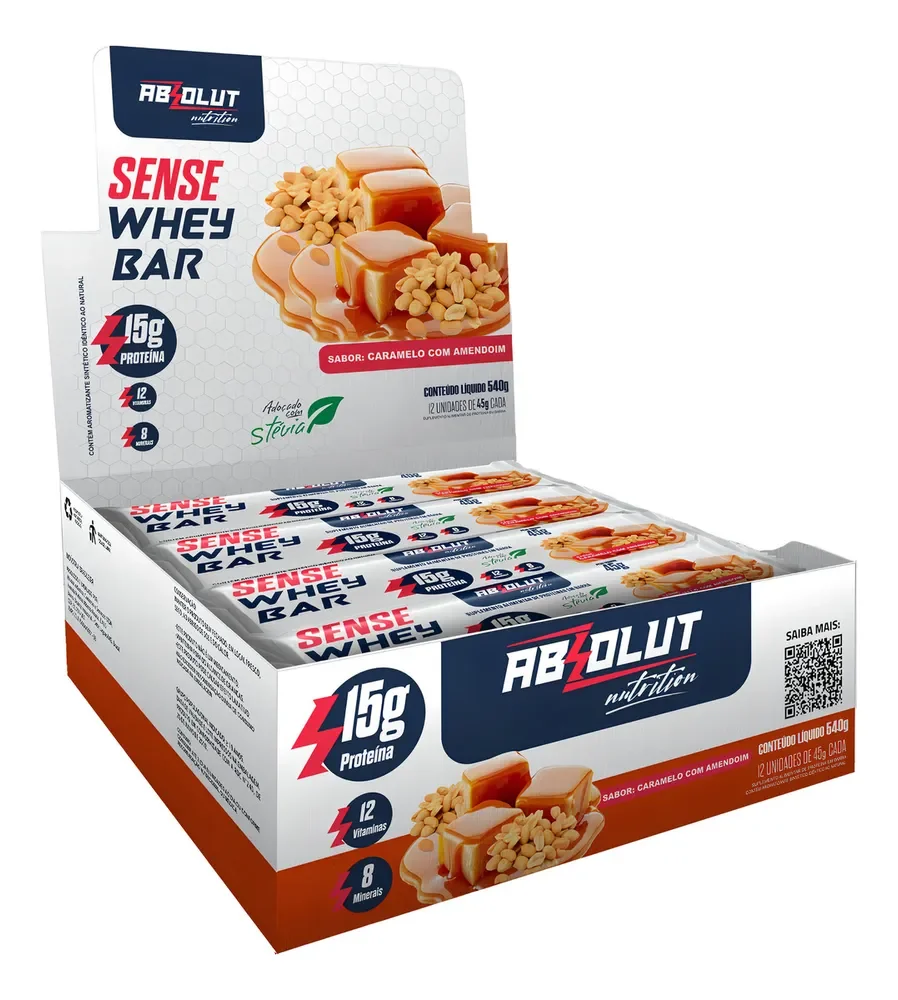 Barra de Proteína Absolut Nutrition Sense Whey Bar Caramelo Amendoim 12 Unidades