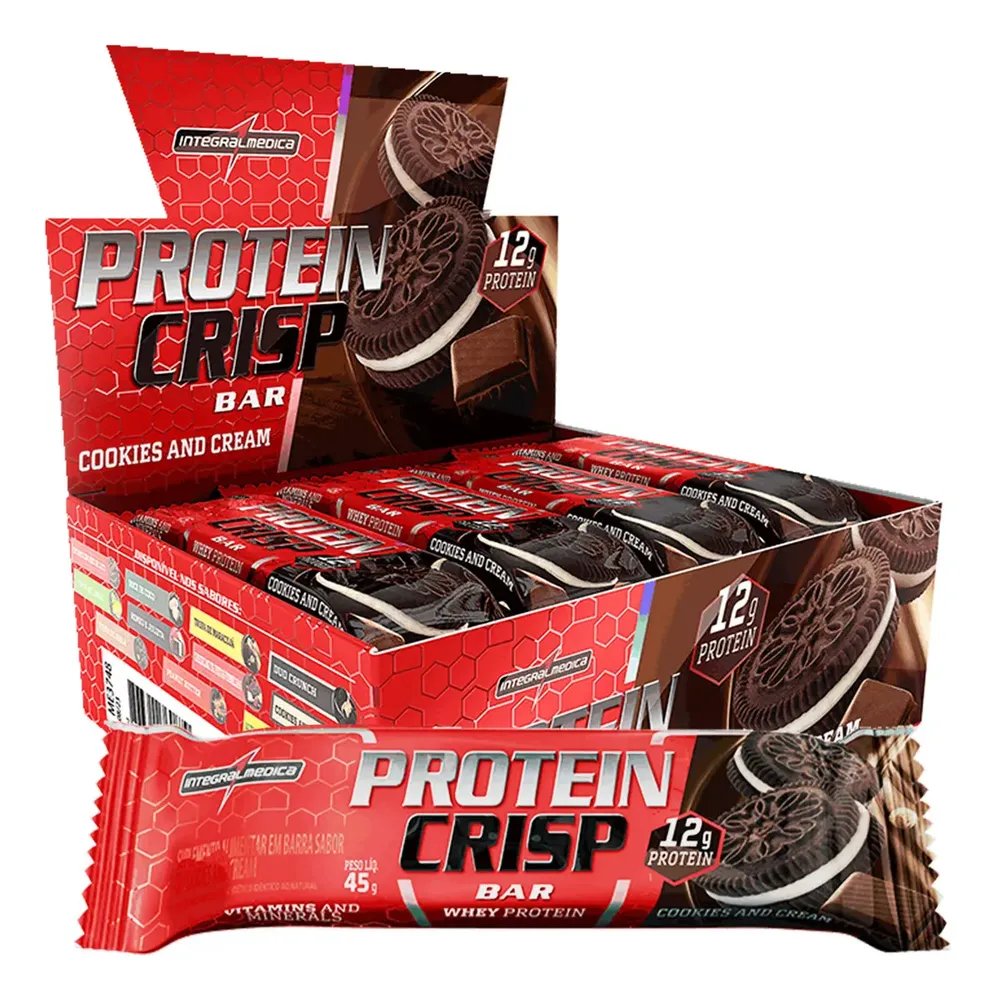 Barra de Proteína Whey Crisp Bar Cookies & Cream 12un Integralmedica - Proteína de Alta Qualidade e Sabor Incrível para Treinos