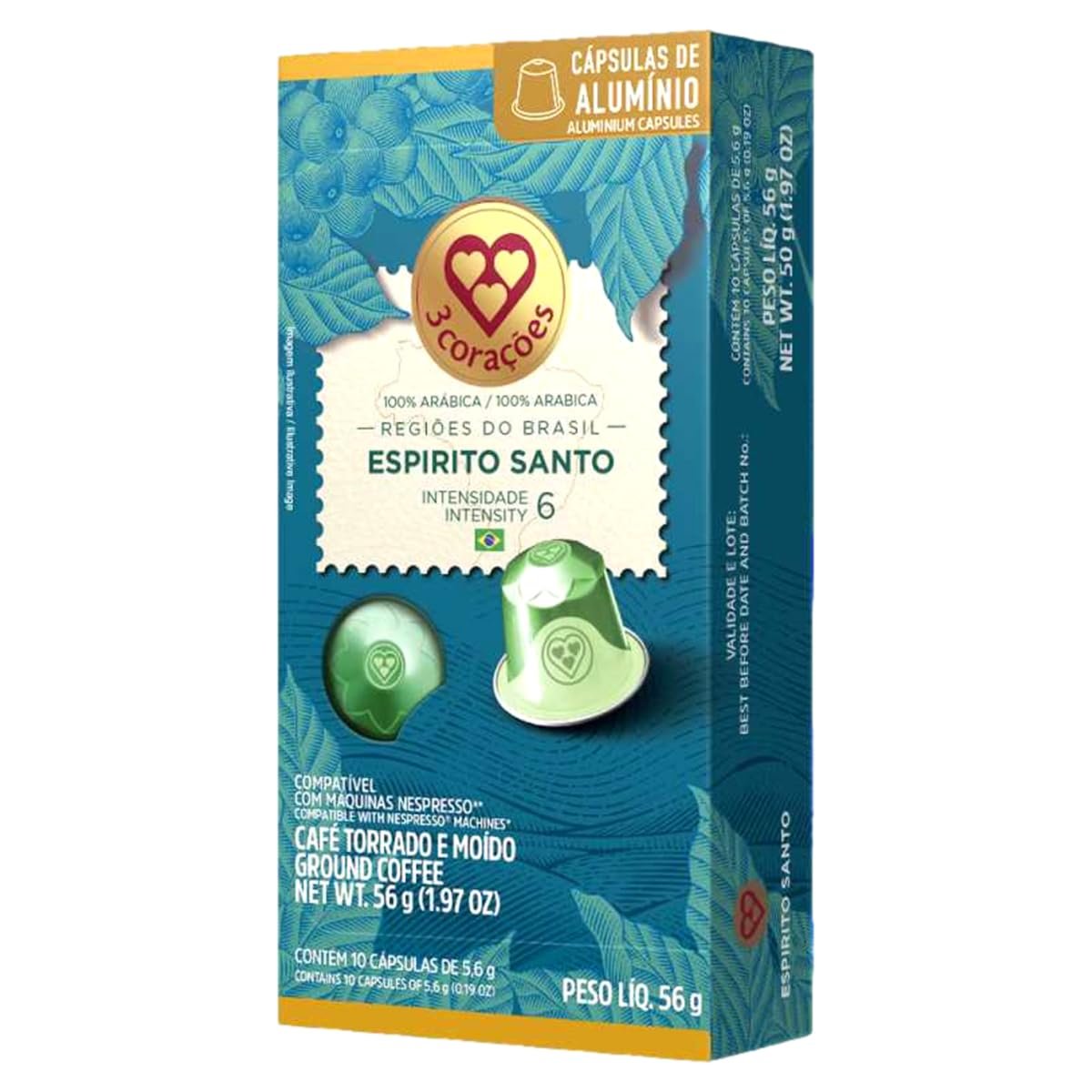 3 Corações Cápsula de Café Compatível com Nespresso Espírito Santo - 10 unid
