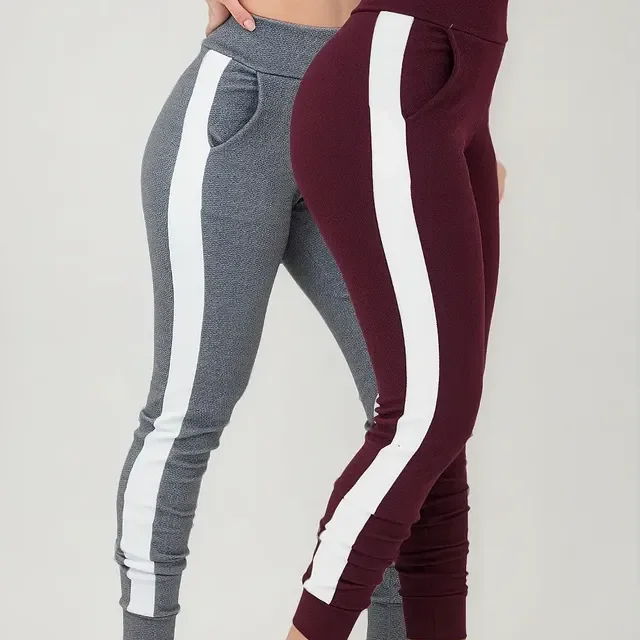 Kit 2 Calças Feminina Jogger Listrada Crepe Slm Fit Academia