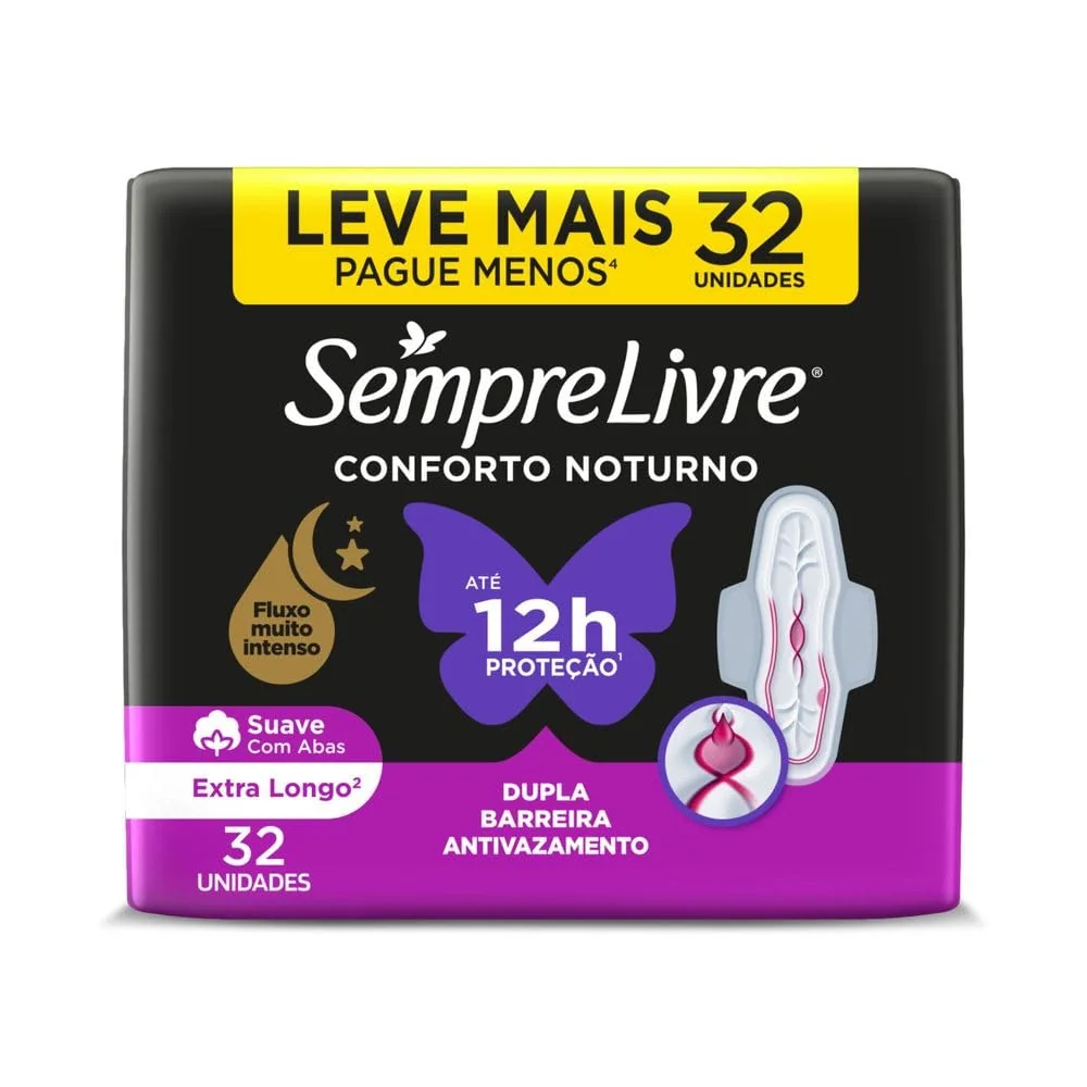 Sempre Livre Absorvente Externo Noturno Plus Noite e Dia Suave 32un Embalagem pode variar