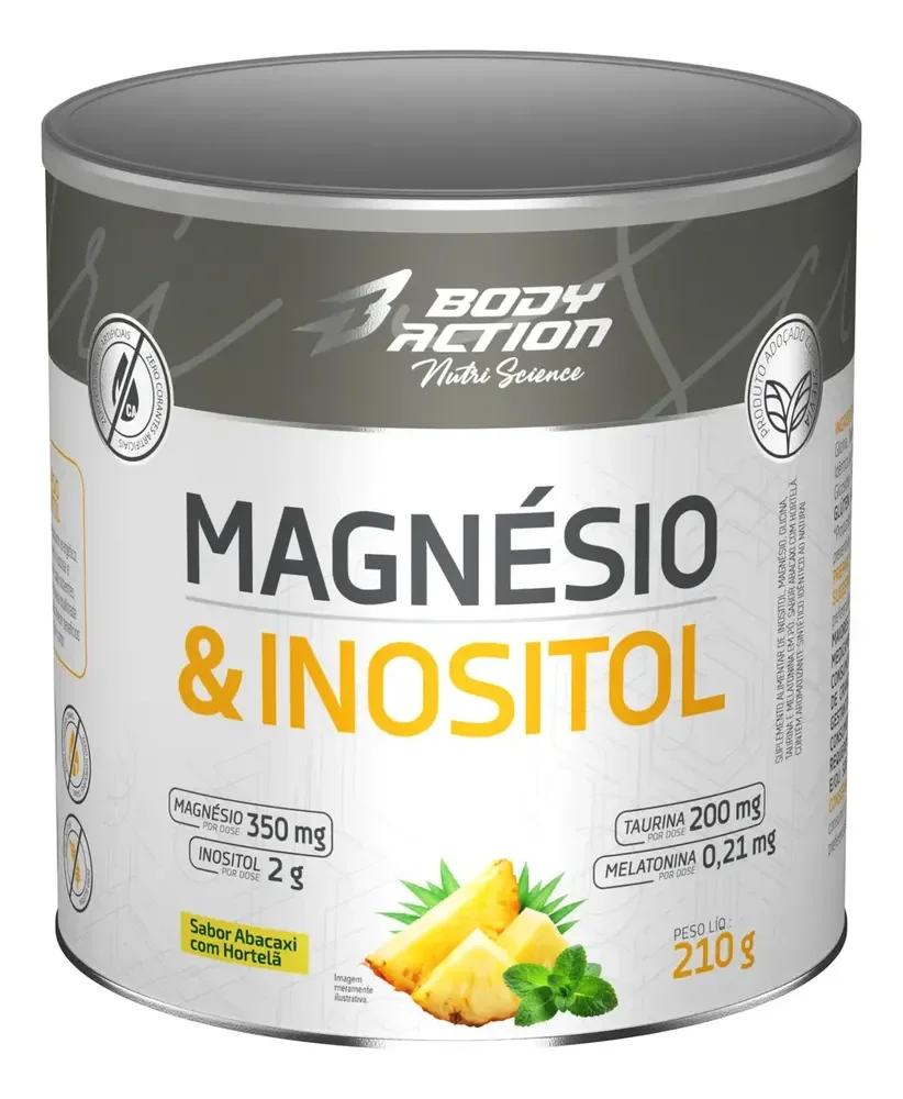Magnésio  Inositol Melatonina 210 Bodyaction Abacaxi Hortelã Abacaxi Com Hortelã
