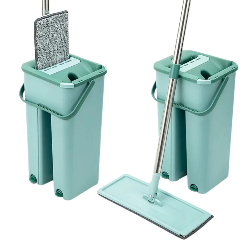 Flat Mop com Refil Esfregão Com Balde Rodo Mágico Lava Seca Tira Pó