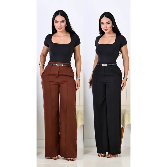 Kit 2 Calça Pantalona Feminina Alfaiataria Elegante C/ Cinto