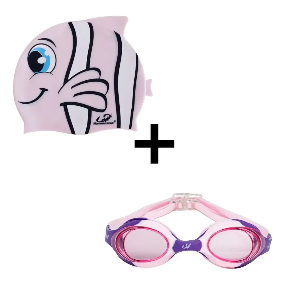 Kit Óculos De Natação Spectrum Jr + Touca Bichinho Cor Peixinho Rosa