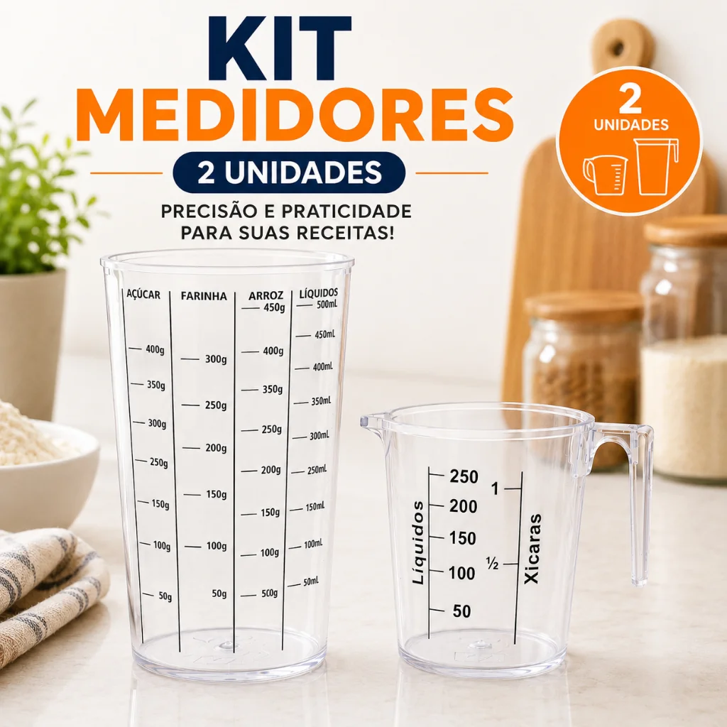 Kit Copo Medidor 500 Jarra medidora 250 ml Dosador Cozinha Alimentos Receitas Líquidos