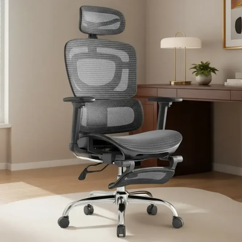 Cadeira De Escritório Ergonômica Mônaco Bt07 Luvinco Malha Respirável Com Suporte Lombar Adaptável Apoio Para Pés Retrátil Encosto Ajustável Seis Posições Cor Preta Suporta 200kg Preto
