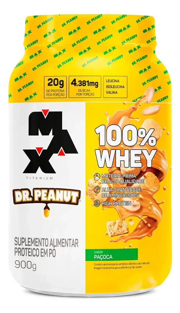 Whey Protein Max Titanium Dr. Peanut 100% Whey 900g Sabor Paçoca