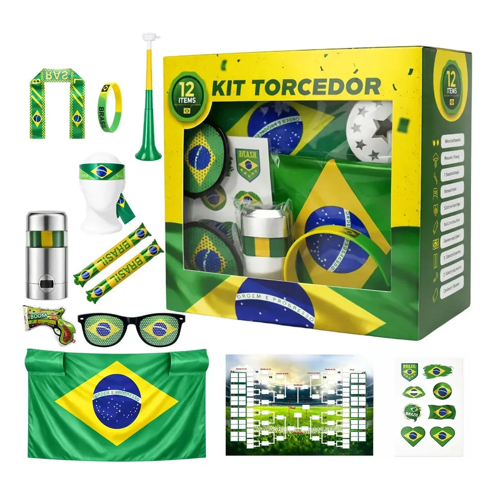 Kit 12 Copa Do Mundo 2026 Brasil-bandeira E Vuvuzelas E Mais