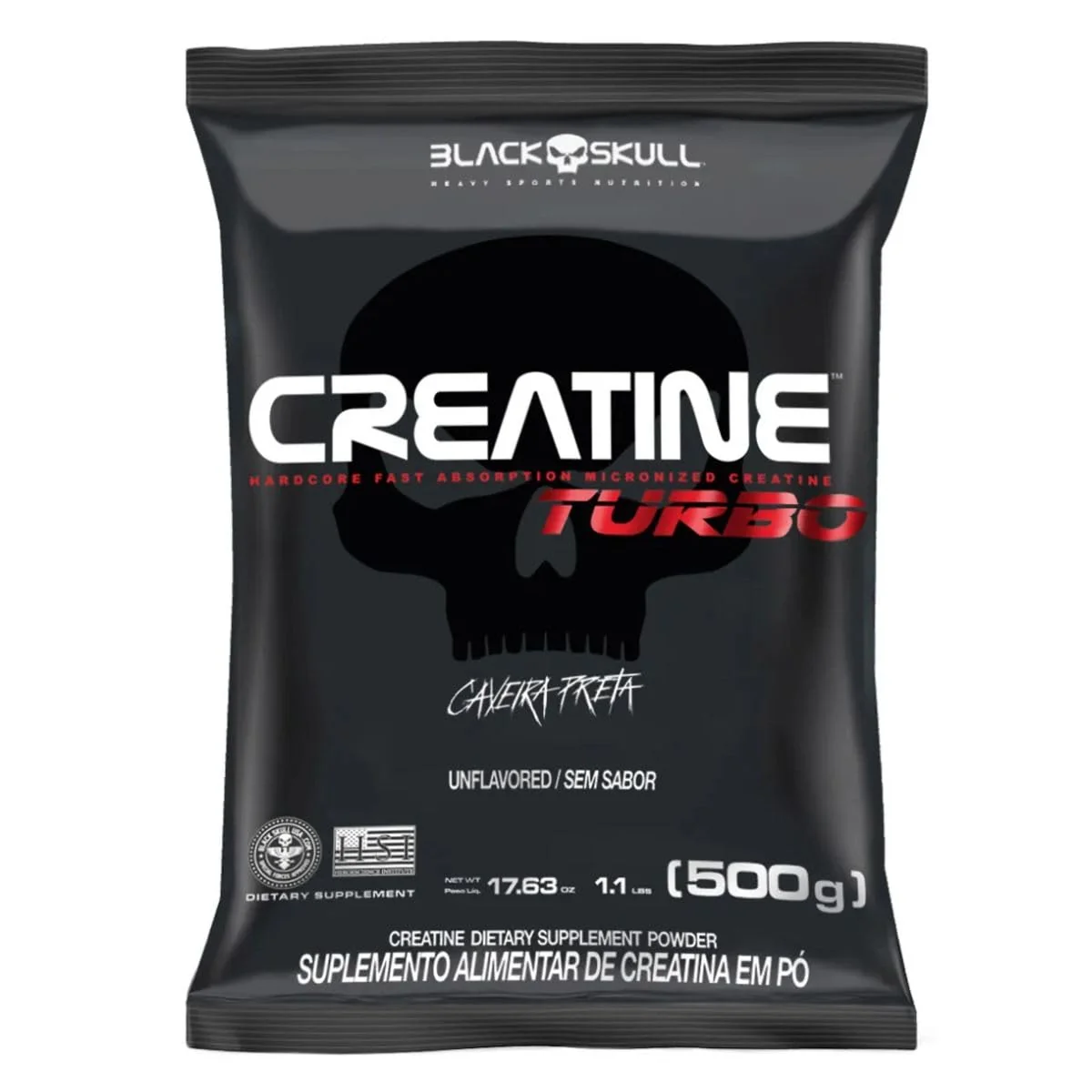 Creatine Turbo Refil - 500g - Sem sabor - BlackSkull - Creatina Monohidratada em pó, com carboidrato para melhor absorção e performance.
