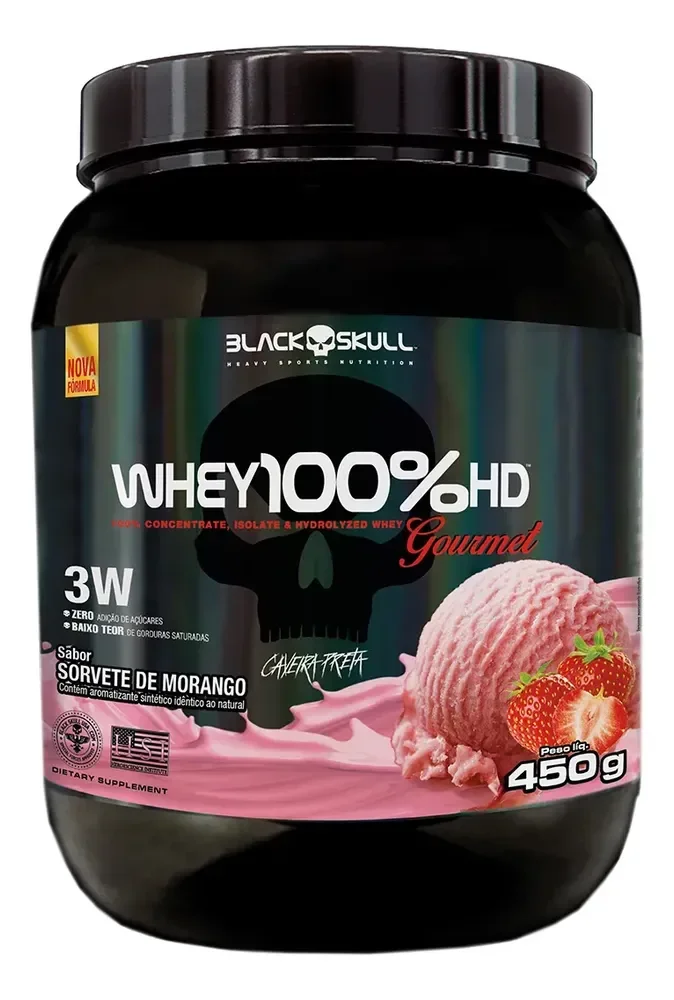 Whey 100%hd Gourmet 450g Black Skull Sabor Morango