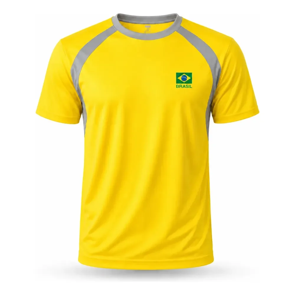 Camiseta Brasil Torcedor Malha Dry Copa Masculina Feminina Amarela E Cinza Brasil M