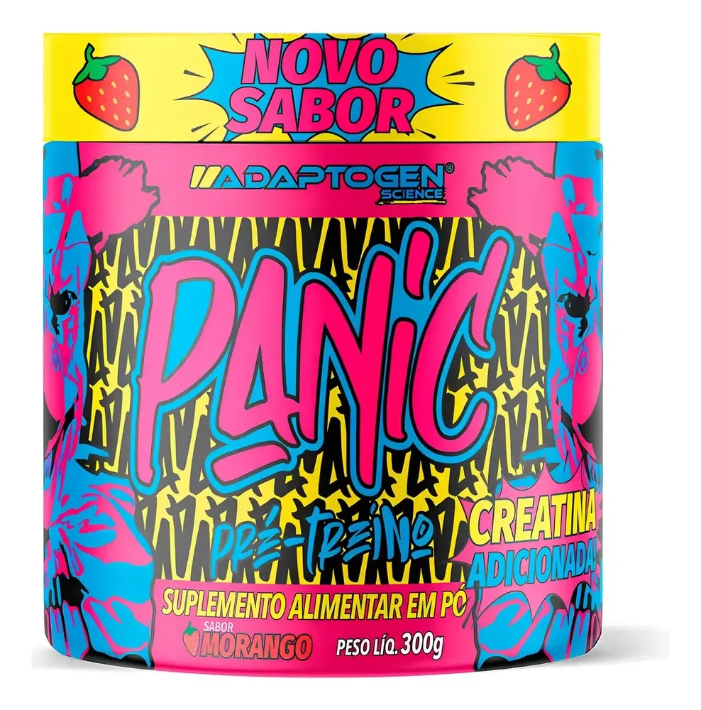 Suplemento Em Pó Adaptogen Science Panic Pré Treino Com Creatina Pote 300g Sabor Morango