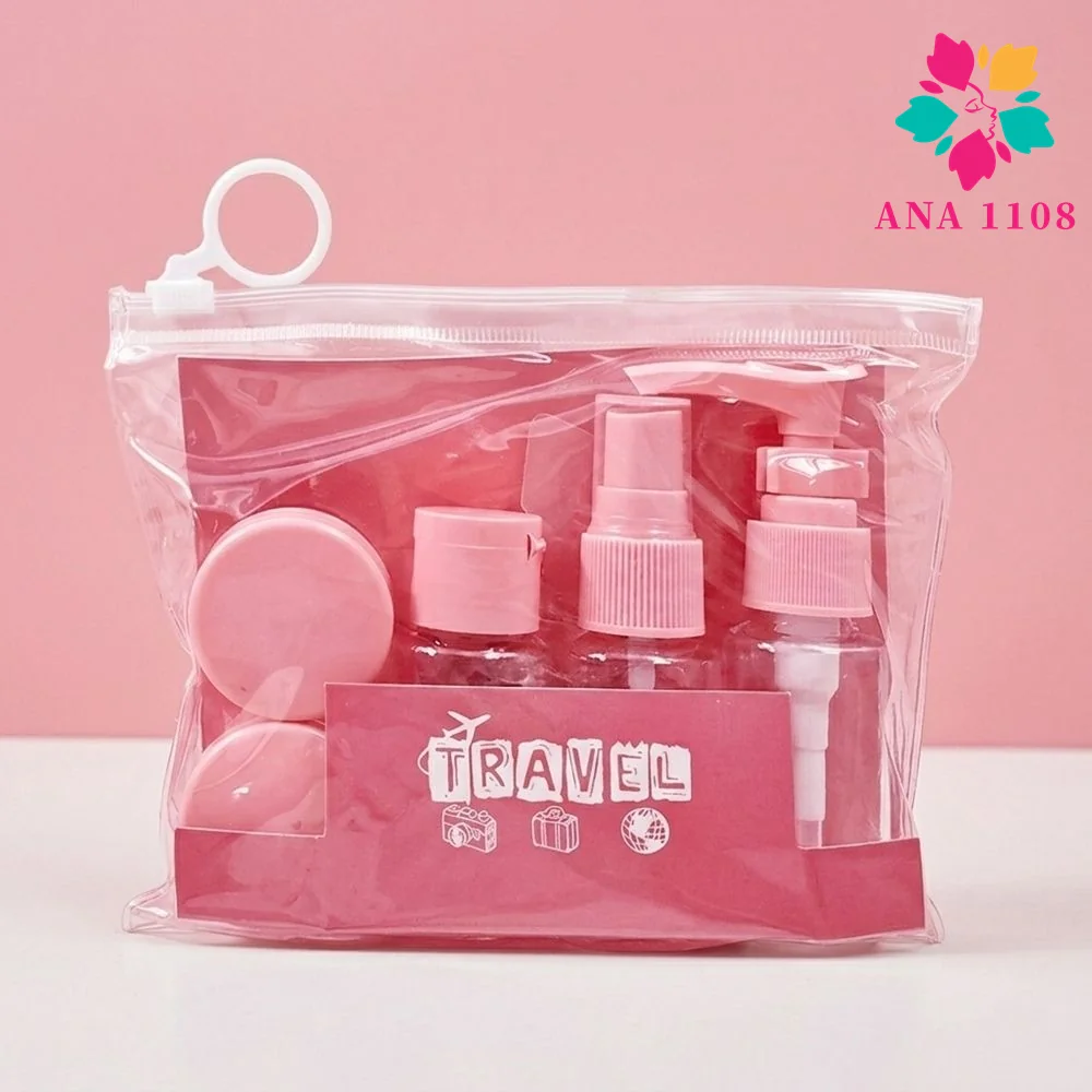 ANA1108 Kit  Mini Rosa Frascos para Viagem Organizador Shampoo Condicionador Creme Perfume