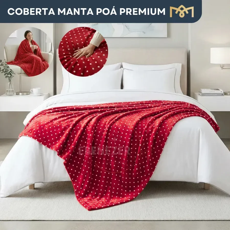 Manta Casal 2,00x1,80 Cobertor Poá Sofisticado Toque Macio Extra Confortável Ideal Para Sofá Cama Decoração Moderna Premium Cor Vermelho