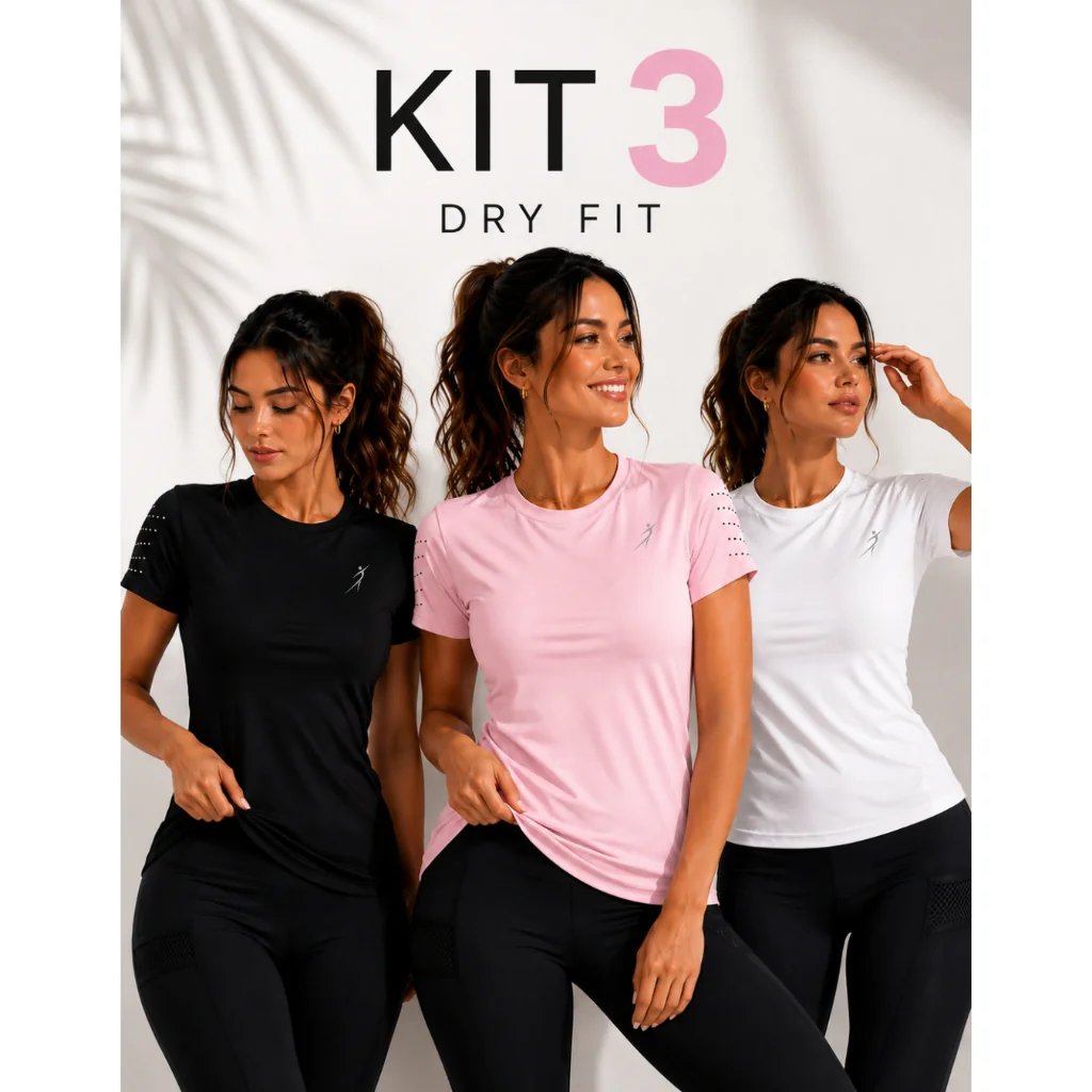 Kit 3 Camiseta Dry Fit Feminina Academia Fitness Treino Corrida Caminhada Esportiva Envio Rápido