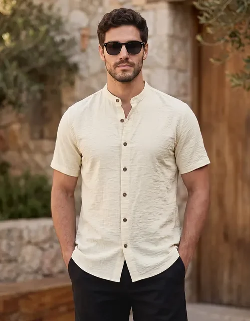 Camisa Gola Padre Masculina Manga Curta Social Verão Festa
