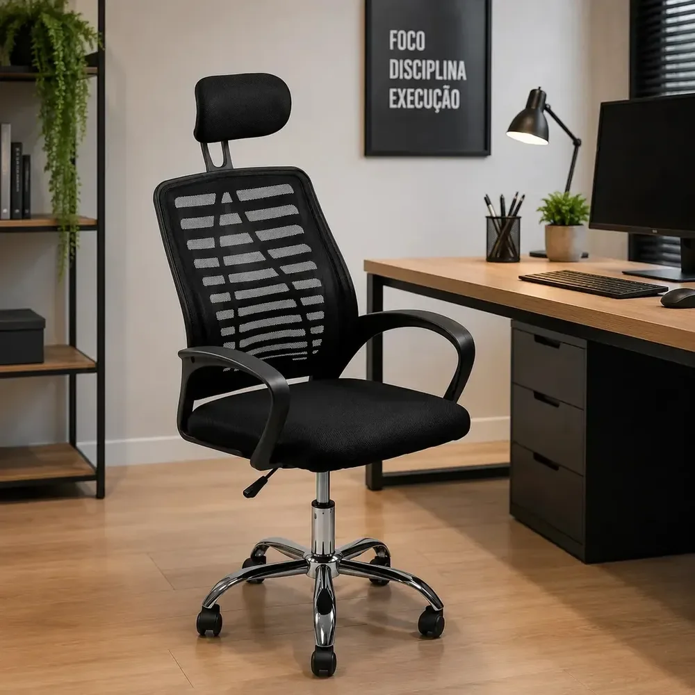 Cadeira De Escritório Oficial Webshop Diretor Mesh Dir360 Ergonômica Preta Com Estofado De Malha Preto