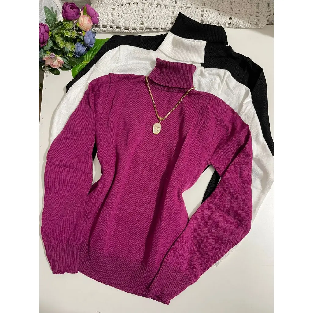 Kit 3 pc Blusa gola alta tricot feminina inverno manga longa TAM :U 36 até 40