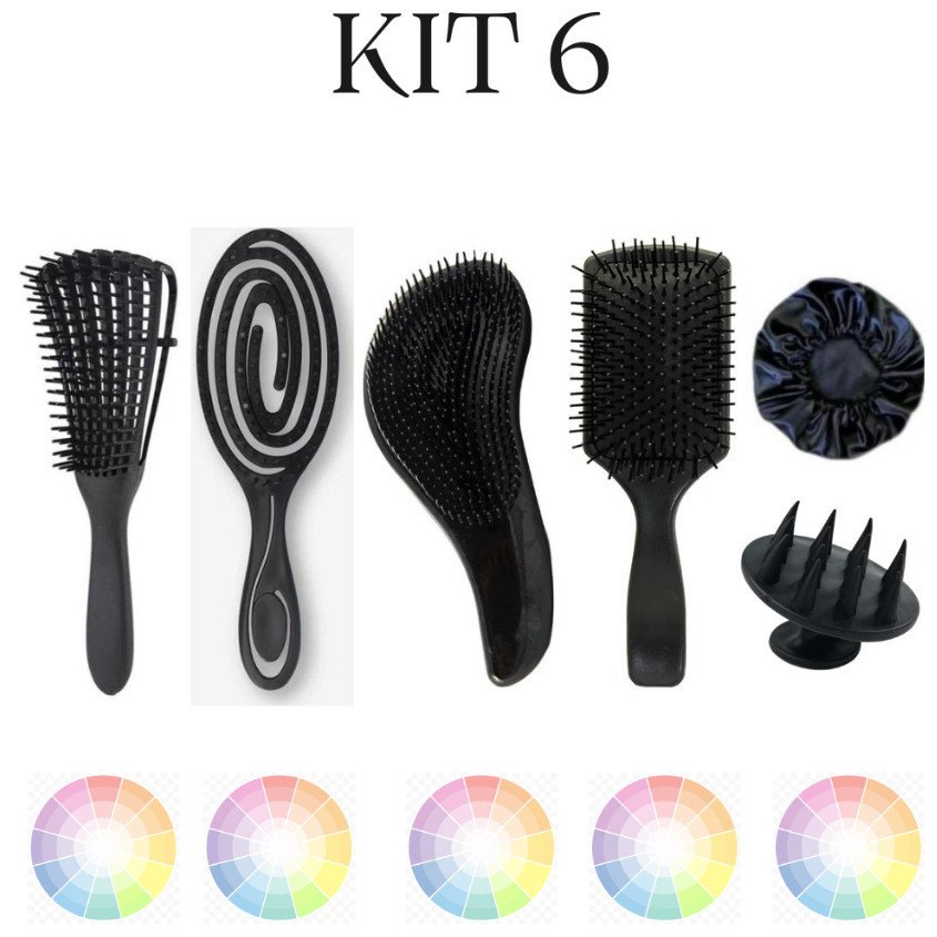 Kit Escova Polvo, Escova Flexível, Escova Magica, Escova Raquete, Massageadora e Touca de Cetim