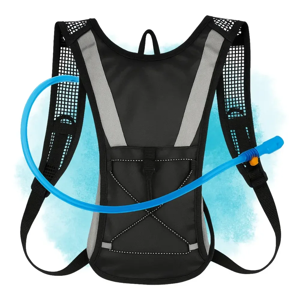 Mochila De Hidratação Bolsa De Agua Térmica 2 Litros Com Refil Incluso Bike Ciclismo Corrida Trilha Com Válvula De Segurança Tumblr Preto Liso