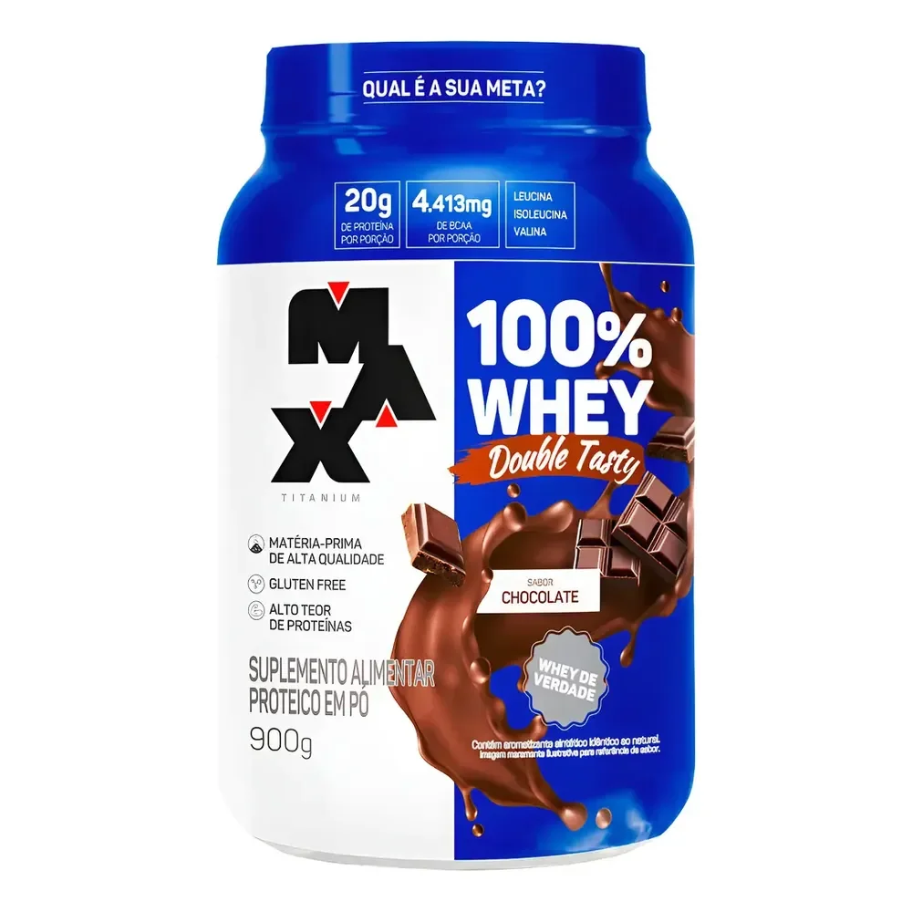 Whey 100% Concentrado Double Tasty Max Titanium Pote 900g Sabor Chocolate