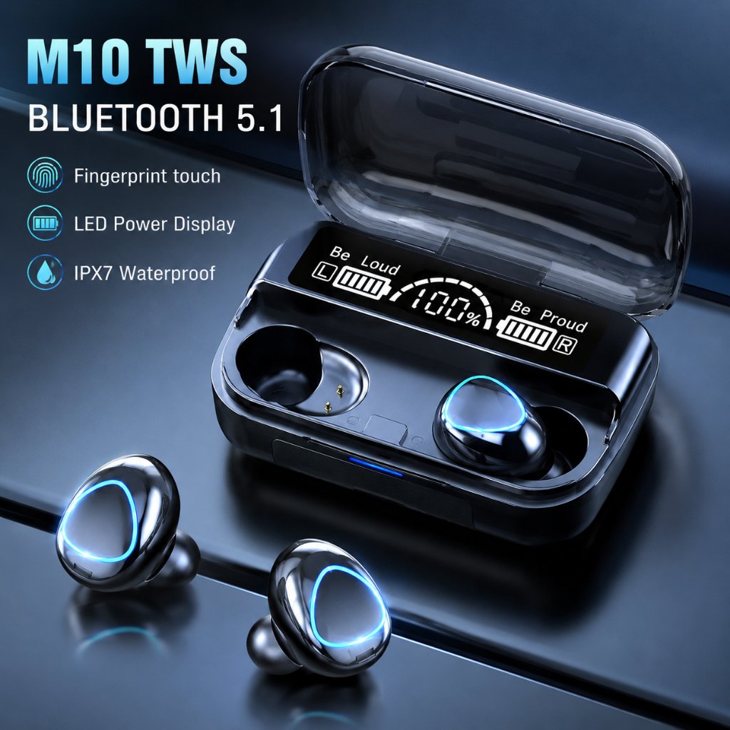 M10 Bluetooth Earphone Super Bass HiFi Stereo Wireless TWS Sport Headsets Noise Reduction
