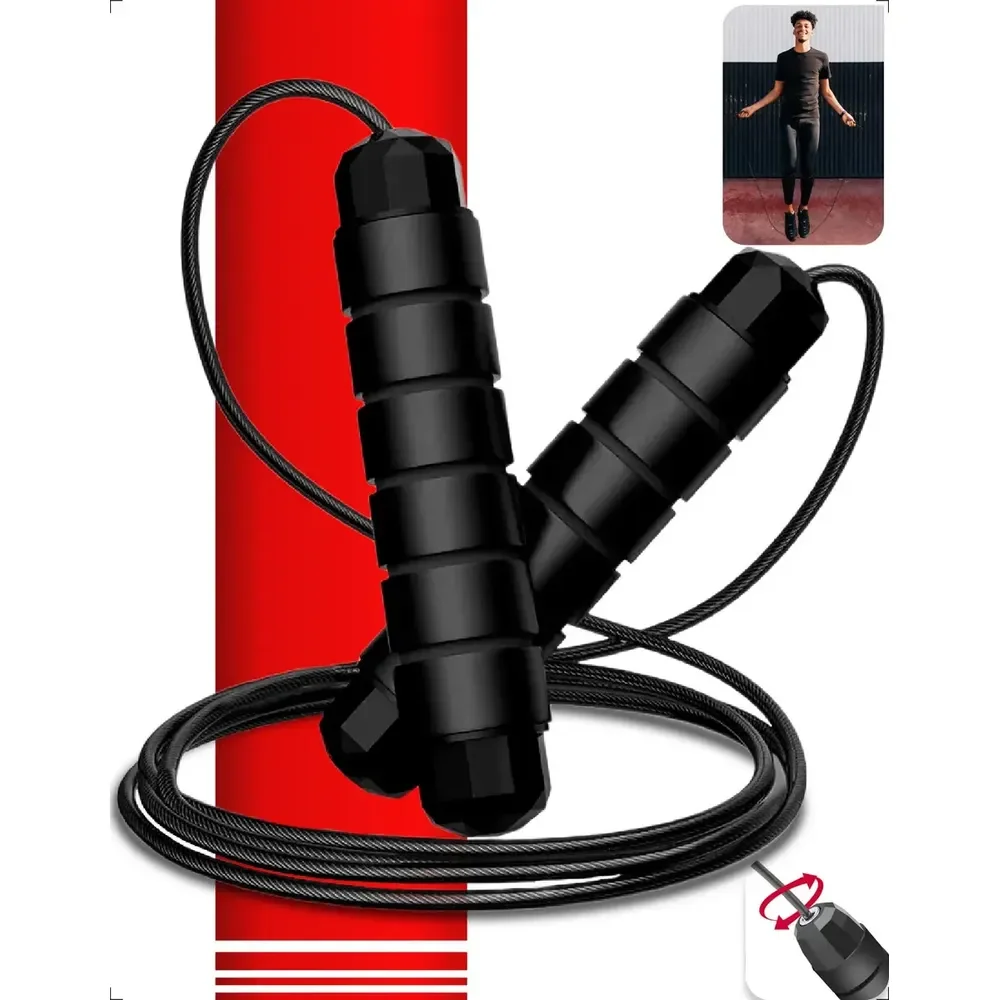 Corda De Pular Cross Speed Rope Rolamento Profissional Fit Homeroarte Preto