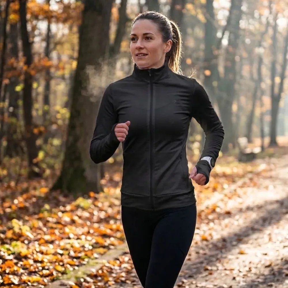Jaqueta Feminina Alta Performance Zíper Treino Com Dedal Preto G