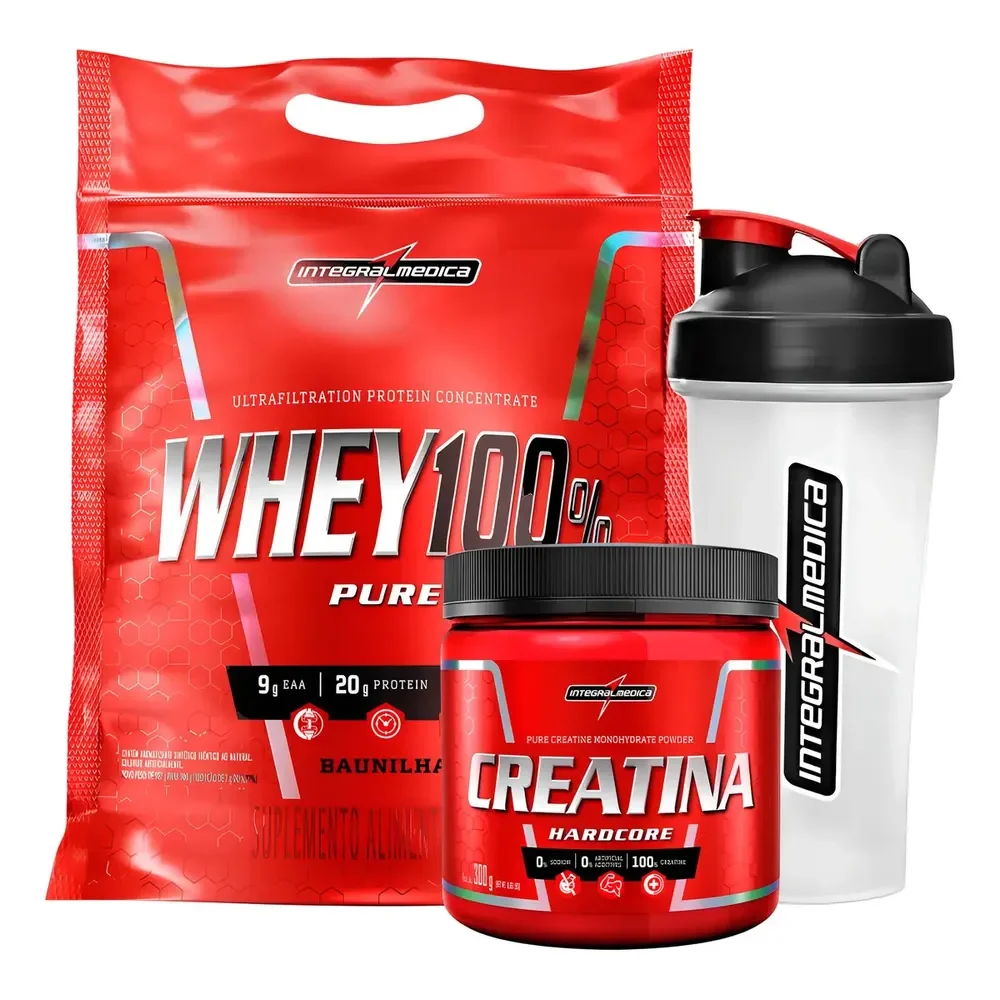 Combo Whey 100% 900g Refil Creatina 300g Integral Médica Sabor Baunilha