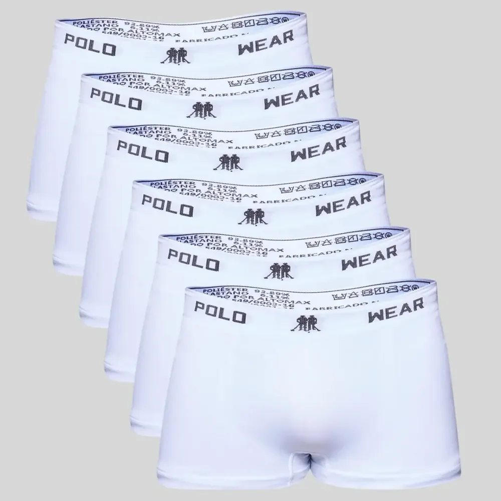Kit 6x1 Cueca Polo Wear Boxer Microfibra Basic Branco Liso M