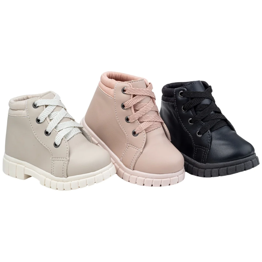 Bota Infantil Coturno 20 ao 27 Cano Curto Cacharréu Preto Nude Off White