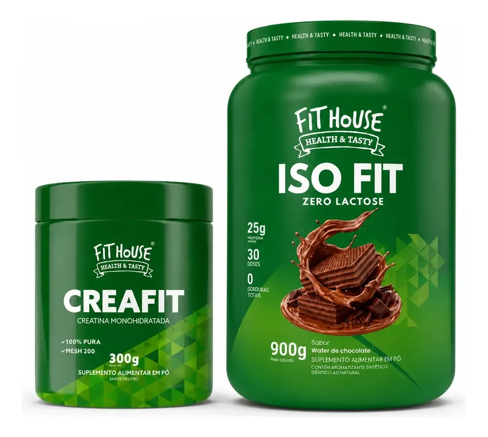 Kit Whey Protein Iso Fit 900g + Creatina Fit House 300g Variados Chocolate