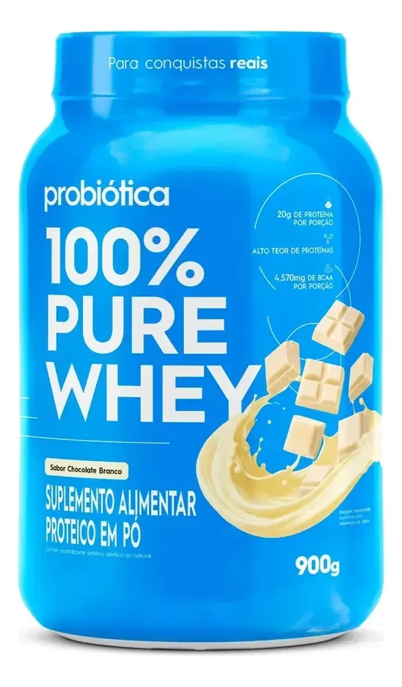 100% Pure Whey 900g Pote Sabores Novos - Probiótica Chocolate Branco