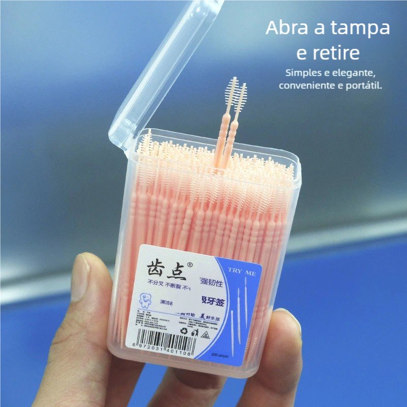 Escova Interdental Descartável 200Pcs - Cabeça Dupla para Higiene Oral e Limpeza Dentária