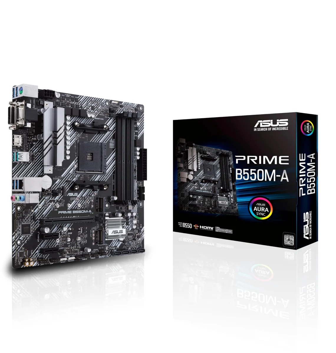 PLACA MAE (AMD) ASUS PRIME B550M-A DDR4 AM4 | Placa-mãe AM4 com suporte DDR4, múltiplas saídas de vídeo e armazenamento M.2 para sistemas versáteis e modernos.