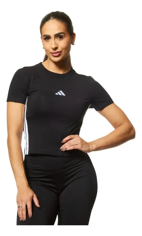 Camiseta Feminina Baby Look Essentials Slim adidas Preto Liso M Lisa