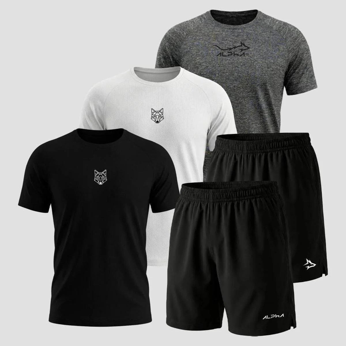 Kit 5 Peças Dry 3 Camisetas e 2 Bermudas Alpha