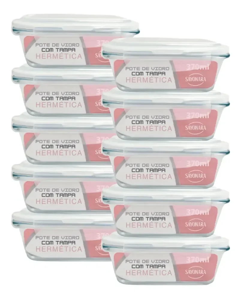 Kit 10 Potes Vidro 640ml Hermético Marmita Microodas Freezer Transparente