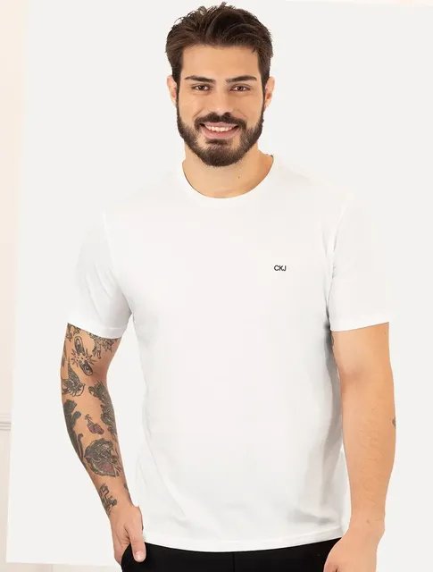 Camiseta Calvin Klein Jeans Ckj Bordado Peito Branca