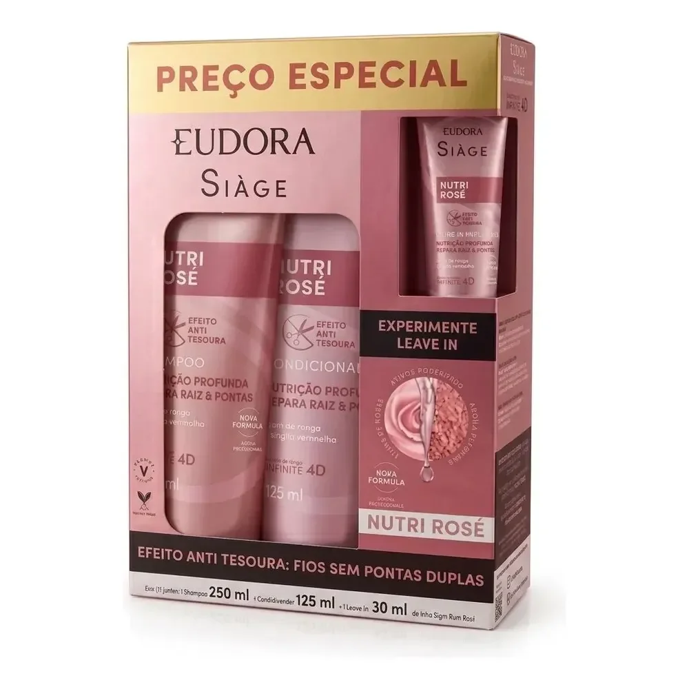 Kit Nutri Rose Shampoo 250ml + Cond 125ml + Leave-in 30ml