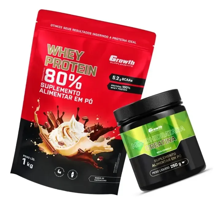 Kit Growth: Whey Protein Capuccino 1kg + Creatina Monohidratada 250g Sem Sabor