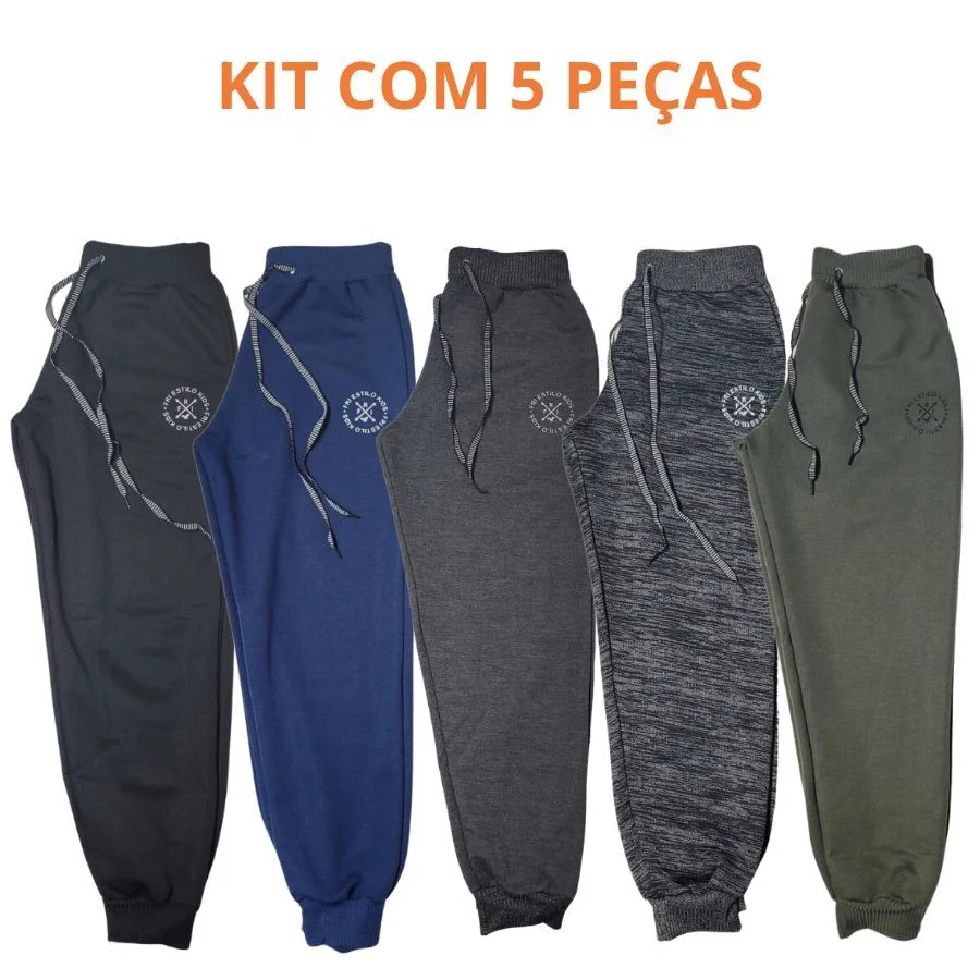 Kit 5 Calças Moletom Moletinho Infantil Menino Inverno