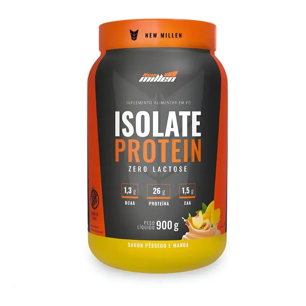 Whey Isolado Laranja Zero Pote 900g New Millen Pêssego Com Manga